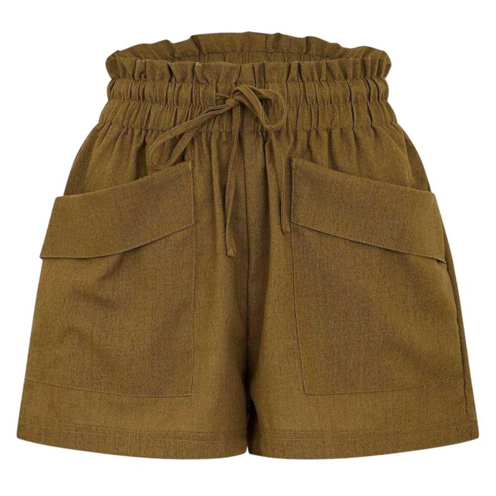 Threadbare Womens/Ladies Wippie Woven Paper Bag Shorts / Khaki Green